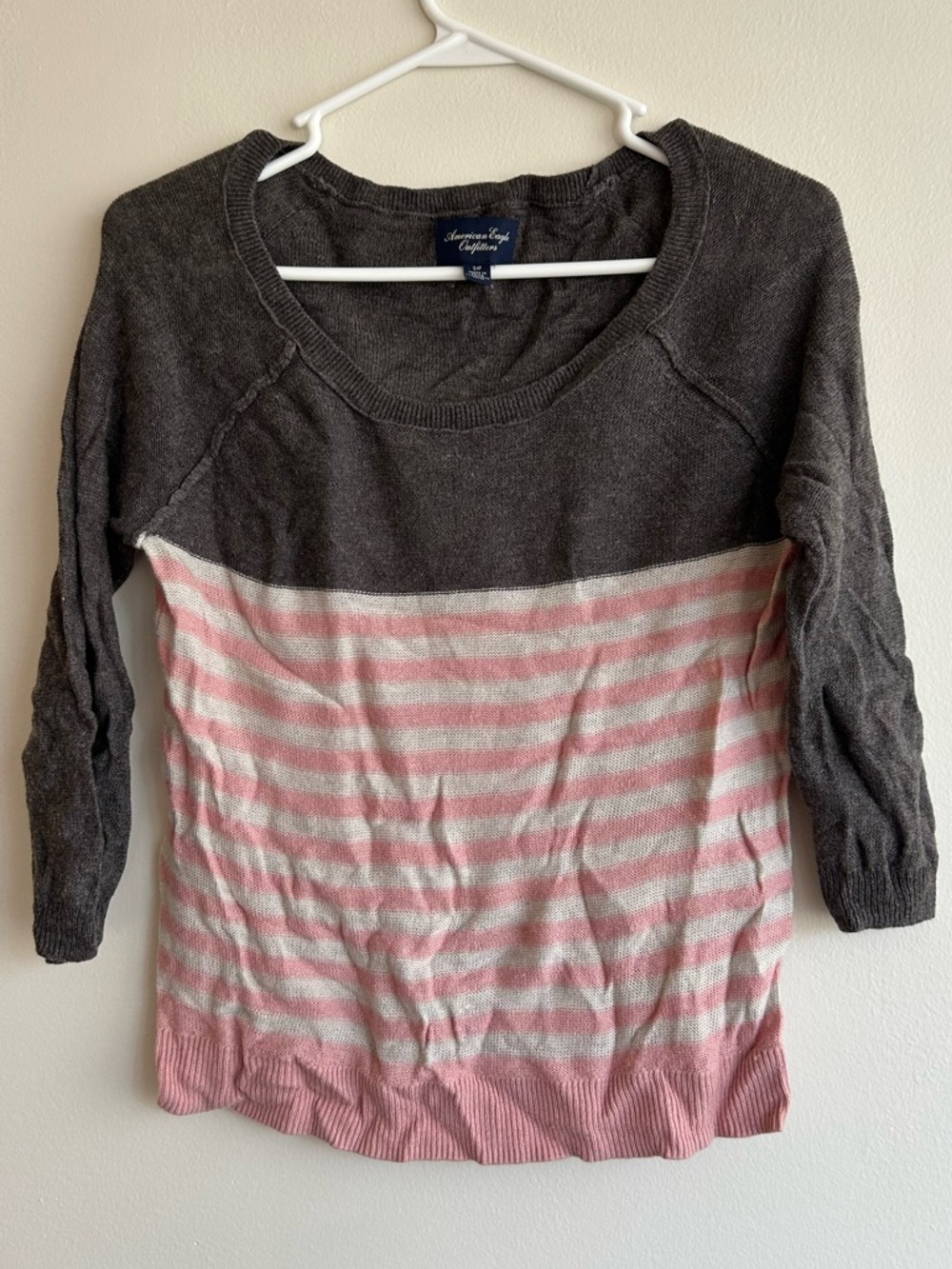American Eagle Pink & Charcoal Striped Sweater